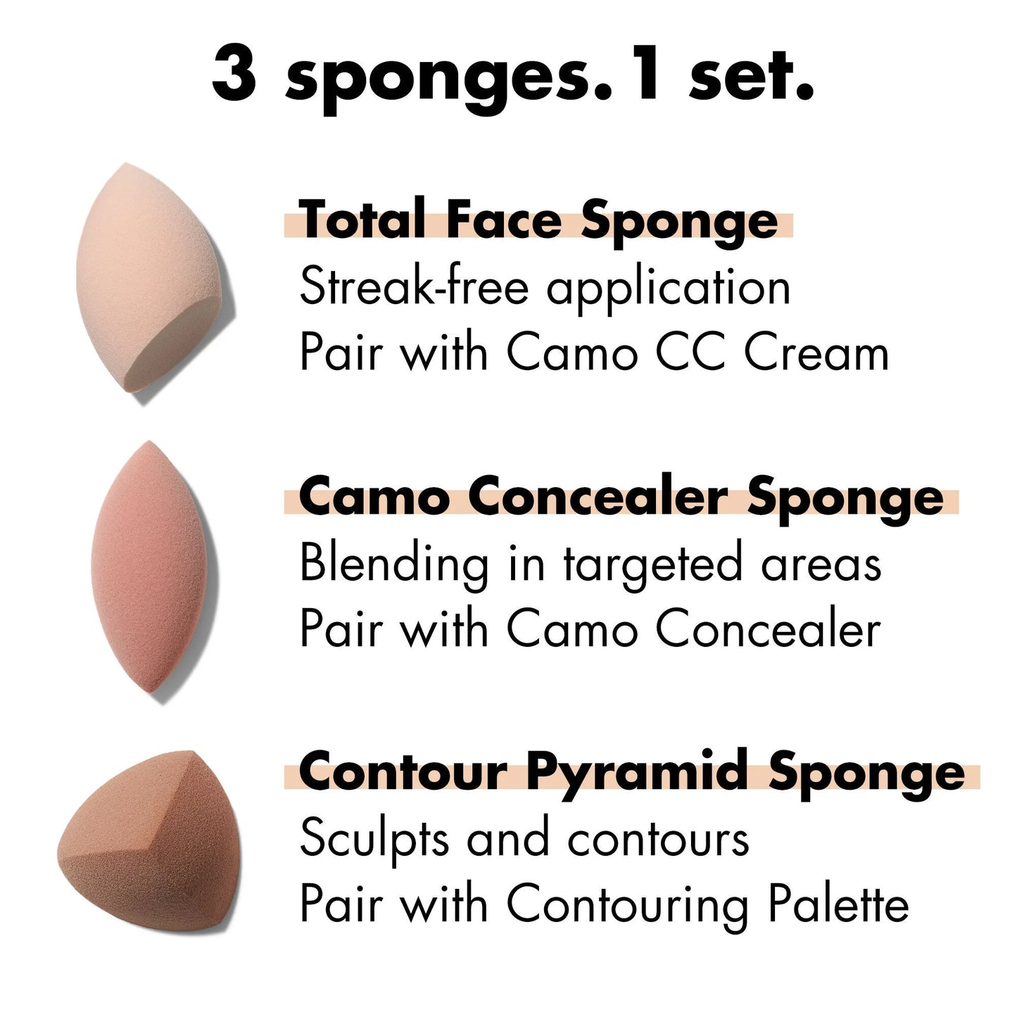 e.l.f. Set de 3 Esponjas para Maquillaje Total Sponge