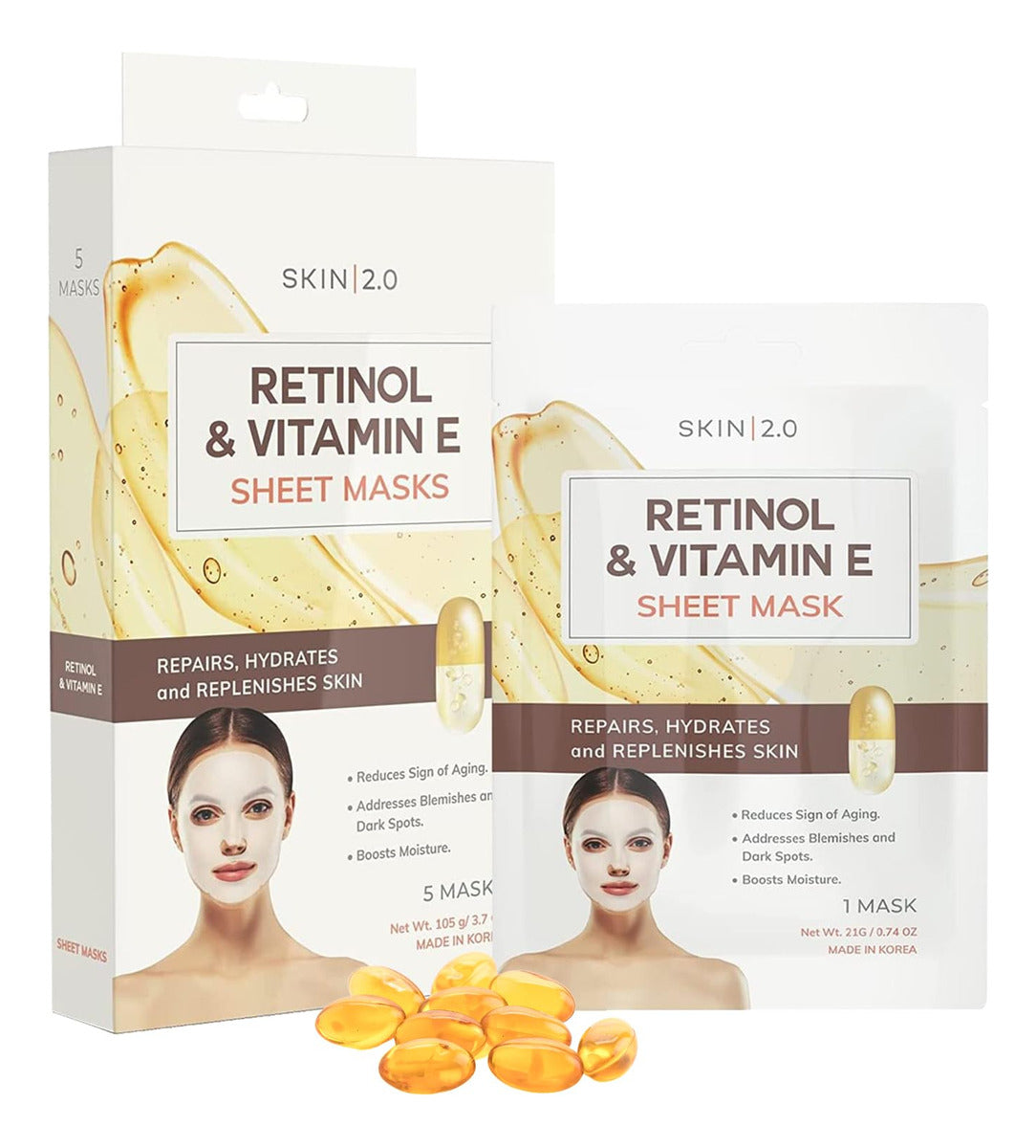 Skin 2.0 Mascarilla Facial Con Hoja De Retinol Y Vitamina E