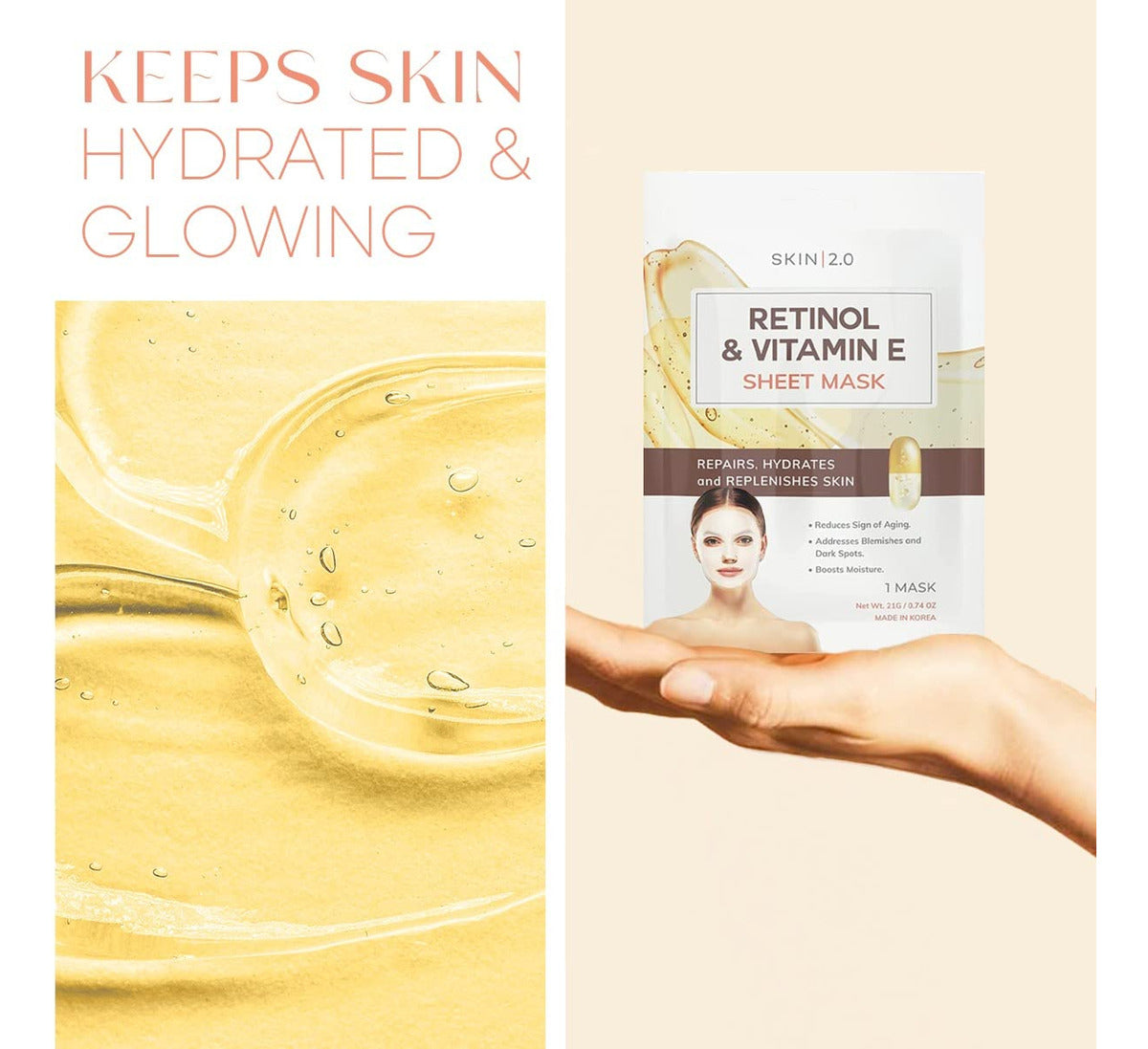 Skin 2.0 Mascarilla Facial Con Hoja De Retinol Y Vitamina E